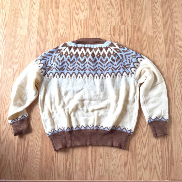 Retro Tribal Pattern Sweater Sz XL Brown Blue Cream Knit Pullover Vintage Style - Picture 7 of 9